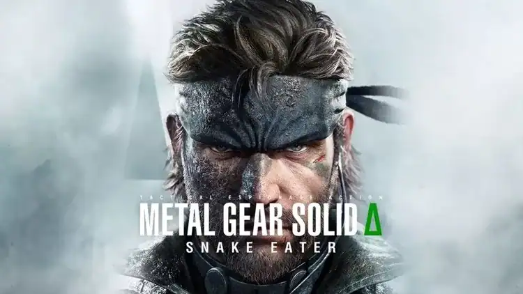 Jogo Metal Gear Solid Delta Snake Eater com personagem masculino com expressão intensa usando máscara e bandana, destaque em jogos de ação e stealth.